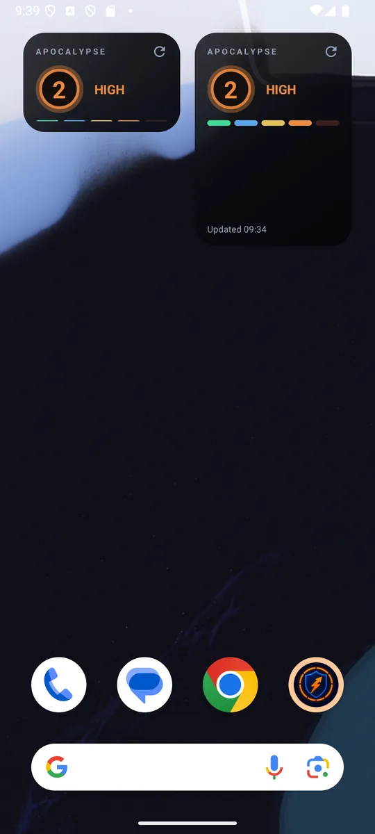 Apocalypse Radar screenshot: Home-screen widgets